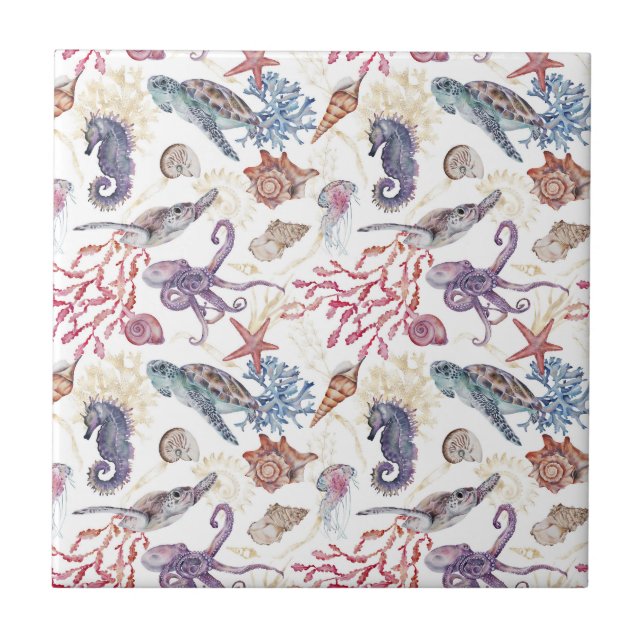 Underwater Watercolor Composition Series Design 1  Tile (Front)