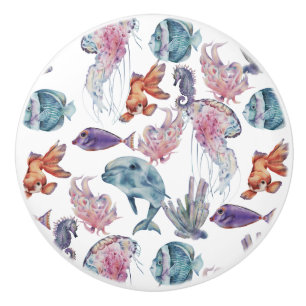 Underwater Watercolor Composition Series Design 2 Ceramic Knob