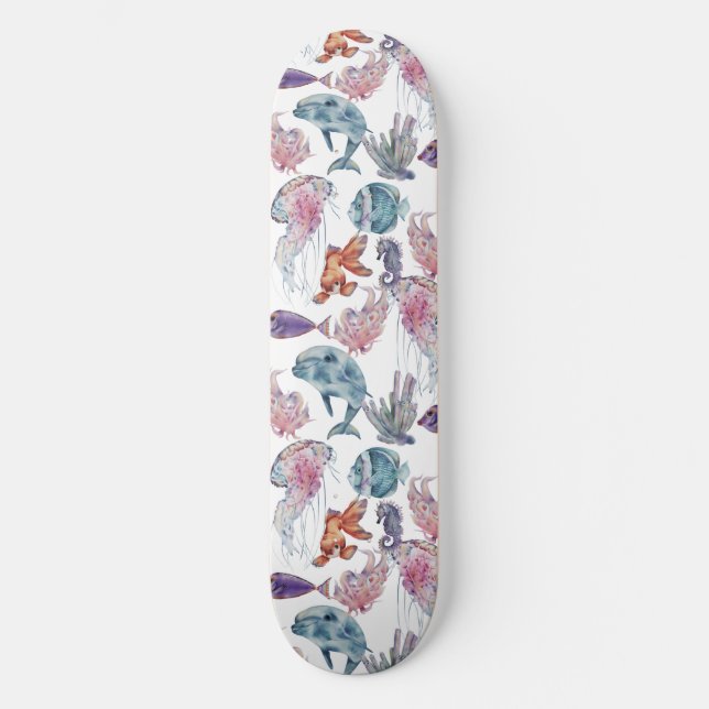 Underwater Watercolor Composition Series Design 2 Skateboard (Front)