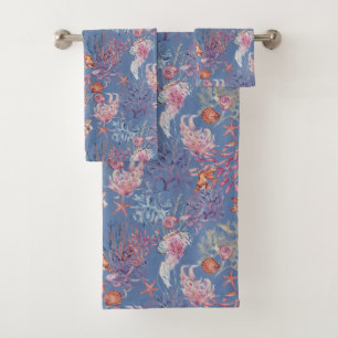Underwater Watercolor Composition Series Design 3  Bath Towel Set