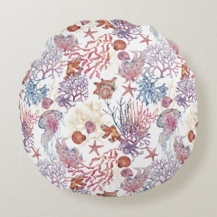 Underwater Watercolor Composition Series Design 3 Round Pillow