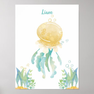 Underwater Whimsy Jellyfish Customizable Poster