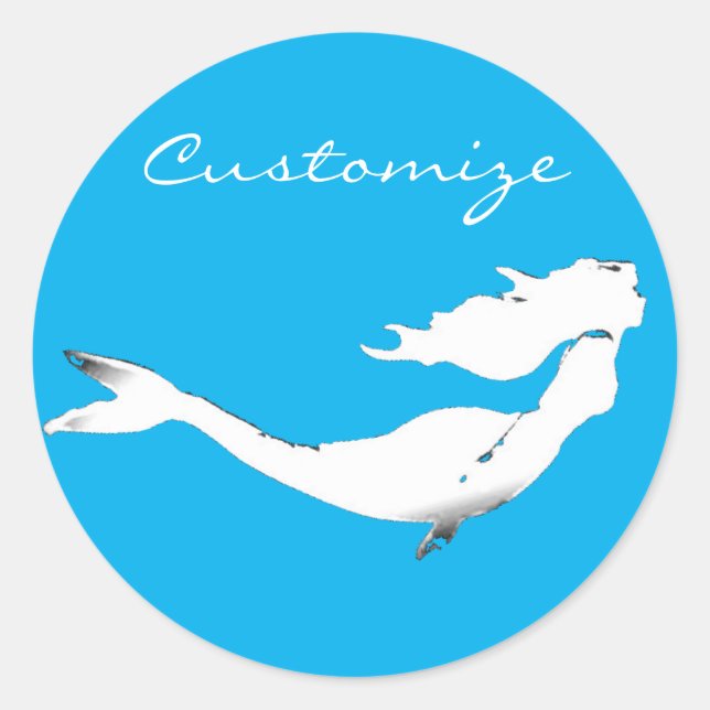 Underwater White Mermaid Swimming Thunder_Cove Classic Round Sticker (Front)