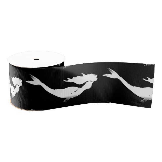 Underwater White Mermaid Swimming Thunder_Cove Grosgrain Ribbon (Spool)