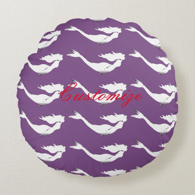 Underwater White Mermaid Swimming Thunder_Cove Round Pillow (Front)
