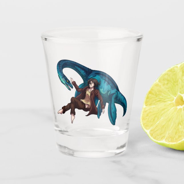 Underwater with a Plesiosaurus Shot Glass (Front)