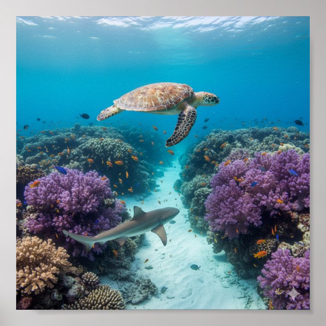 Underwater Wonderland: Coral Reef, Sea Turtle Poster (Front)