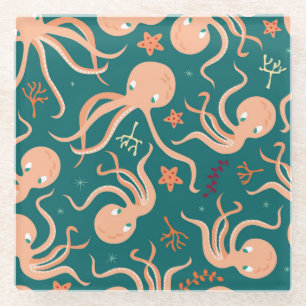 Underwater Wonders: Octopus Starfish Dance Glass Coaster