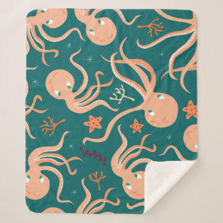 Underwater Wonders: Octopus Starfish Dance Sherpa Blanket