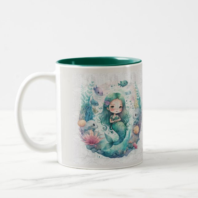 underwater world Mermaid in seaweed Two-Tone Coffee Mug (Left)