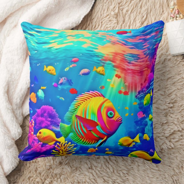 Underwater World of Colour Throw Pillow (Blanket)