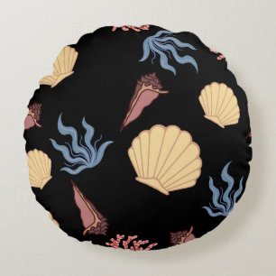 Underwater world seamless pattern in vintage. anim round pillow