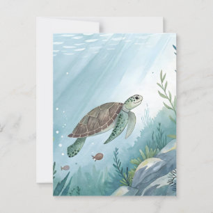 Underwater world with turtle postcard