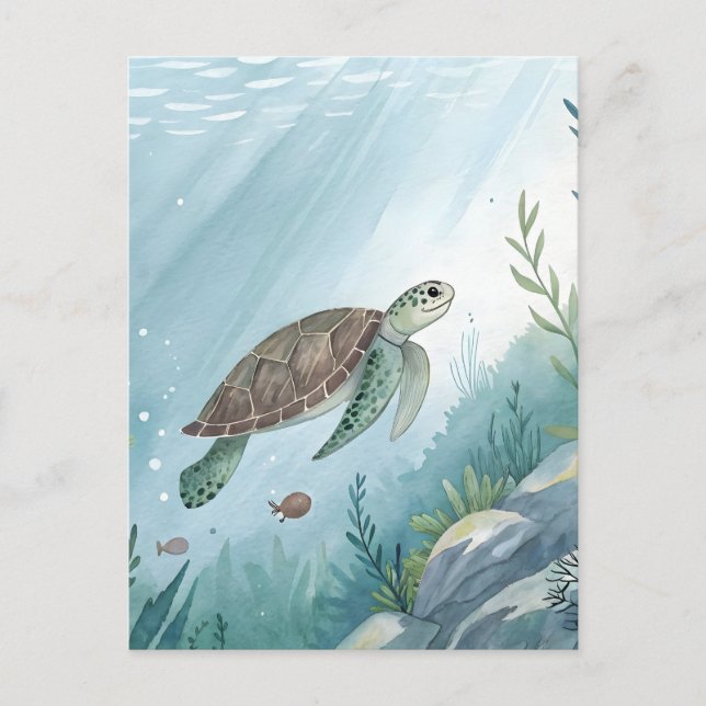 Underwater world with turtle postcard (Front)