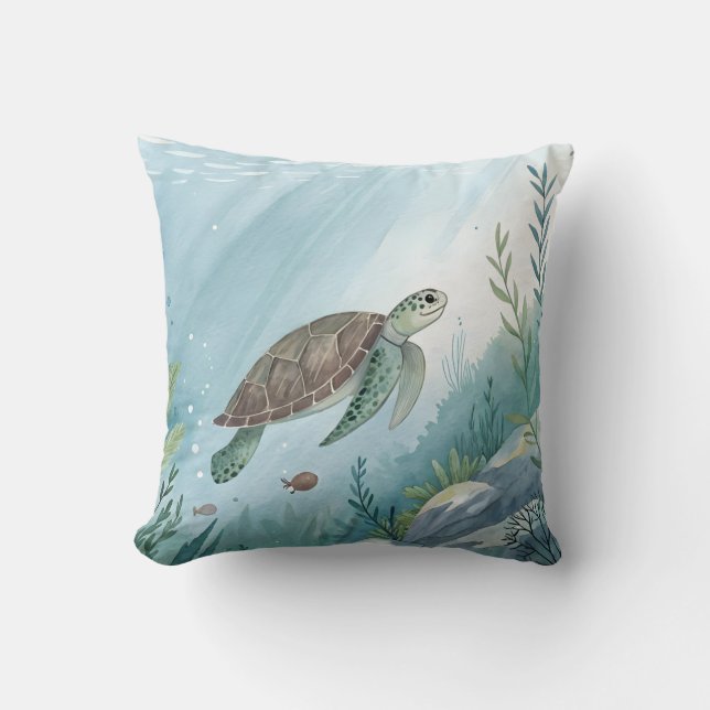 Underwater world with turtle throw pillow (Front)