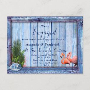 Underwater worlds & Blue-wood texture Engagement Invitation Postcard