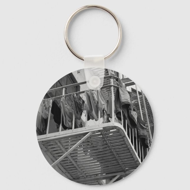 Underwear Out To Dry Black and White Laundry Photo Keychain (Front)