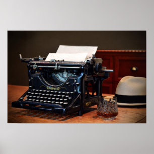 Underwood Typewriter and Whiskey Poster