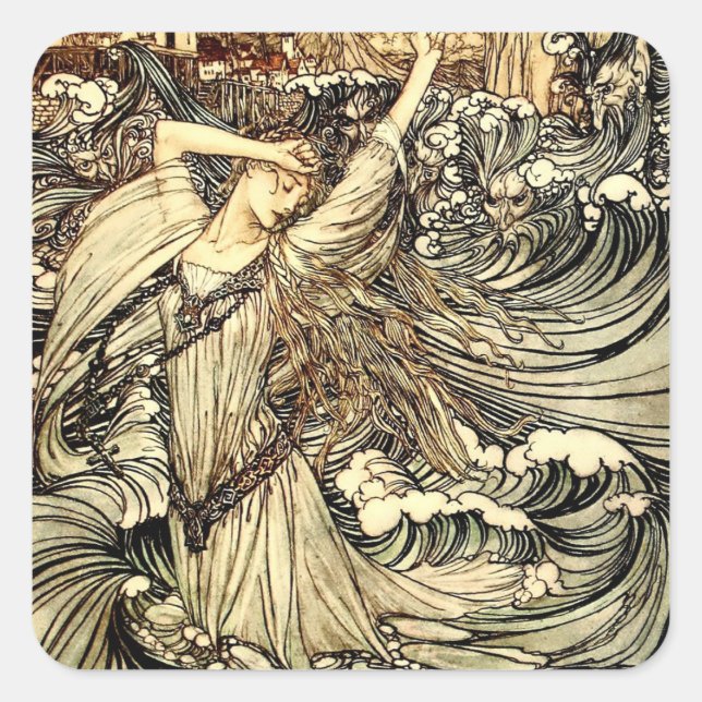 “Undine in the Waves” by Arthur Rackham Square Sticker (Front)