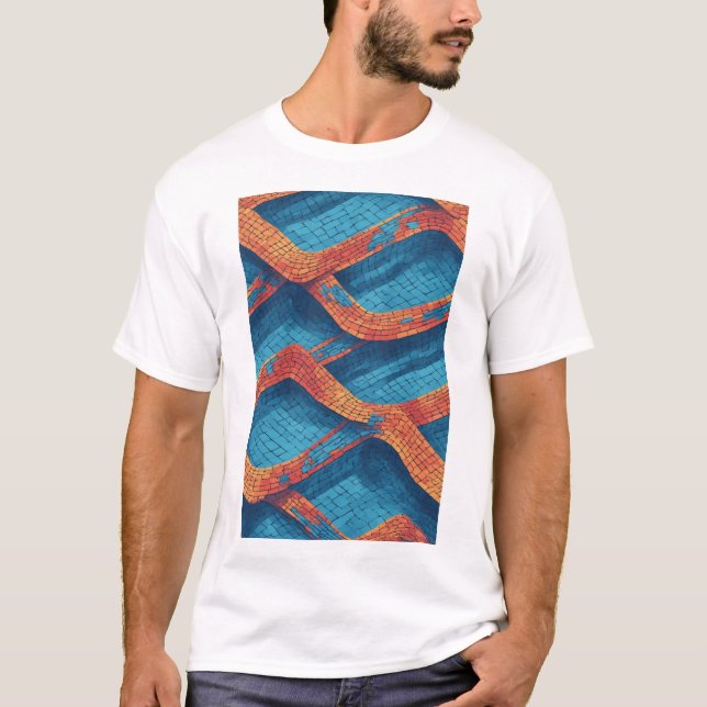 Undulating Tiled Waves: A Vibrant Abstract Pattern T-Shirt (Front)
