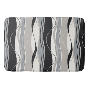 Undulating Waves Black Grey & White Bath Mat