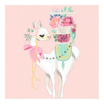 Une affiche avec de belles fleurs et du lama