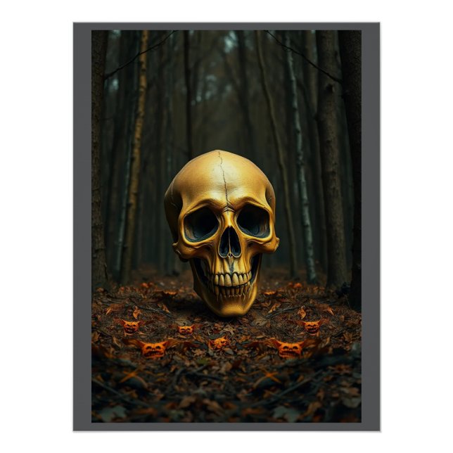 Une affiche brillante d'halloween au crâne doré (Devant)