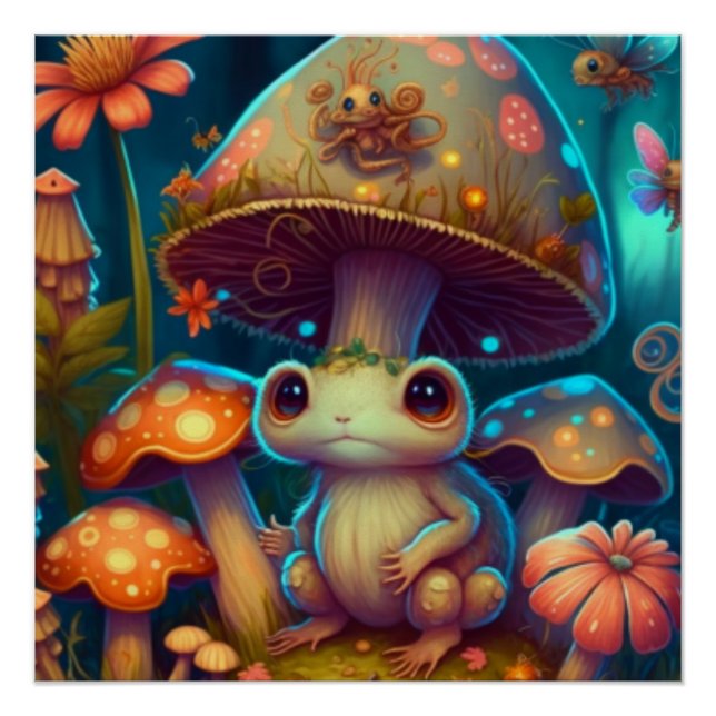 Une affiche magique de grenouille à champignons (Devant)