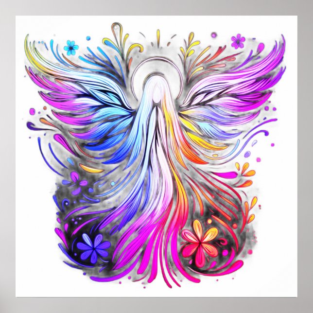 Une affiche murale d'ange de style rétro aux coule (Devant)