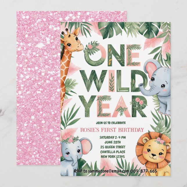 Une année sauvage 1er anniversaire Invitation (Devant / Derrière)
