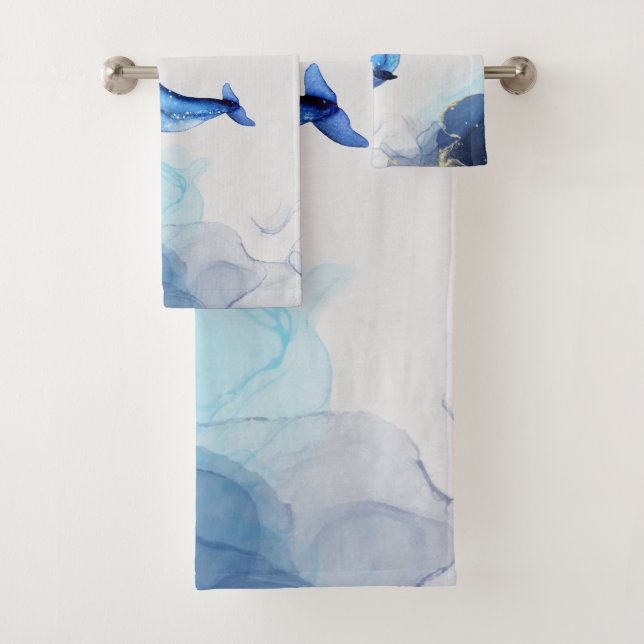 Une Baleine Sur Blue Gold Fluid Art Dans La Techno (En situation)