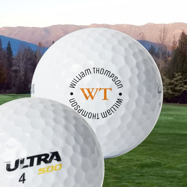 une balle de golf avec nom (monogramme circulaire) (Créateur téléchargé)
