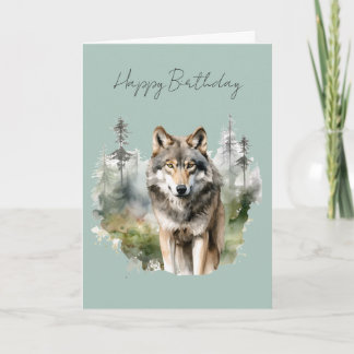 Une carte d'anniversaire Loup dans une forêt #1
