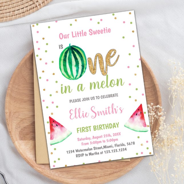 Une carte de fête d'été Melon pour filles (Watermelon Invitation, Watermelon Birthday Invitation)