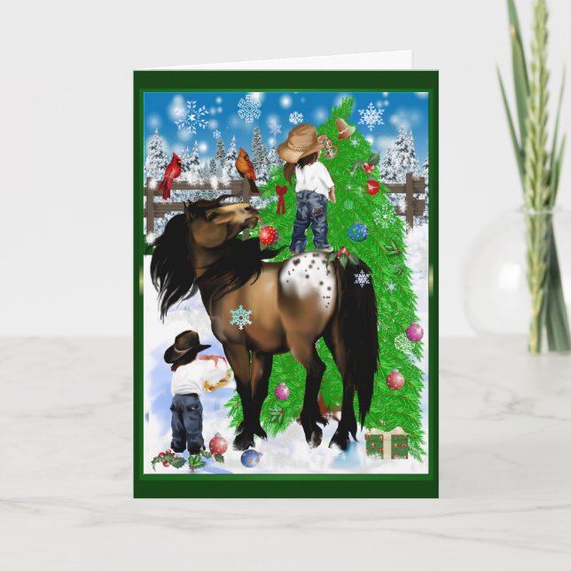 Une carte de Noël de cheval et d'enfant (Devant)
