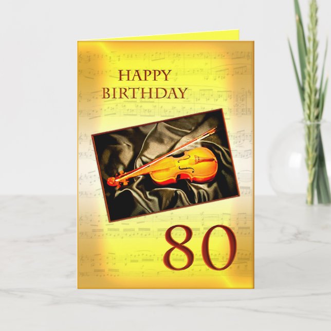 Une carte musicale de 80ème anniversaire avec un v (Devant)