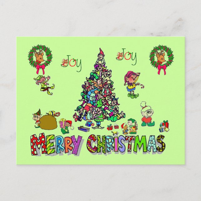 une carte postale de Noël d'elfes (Devant)