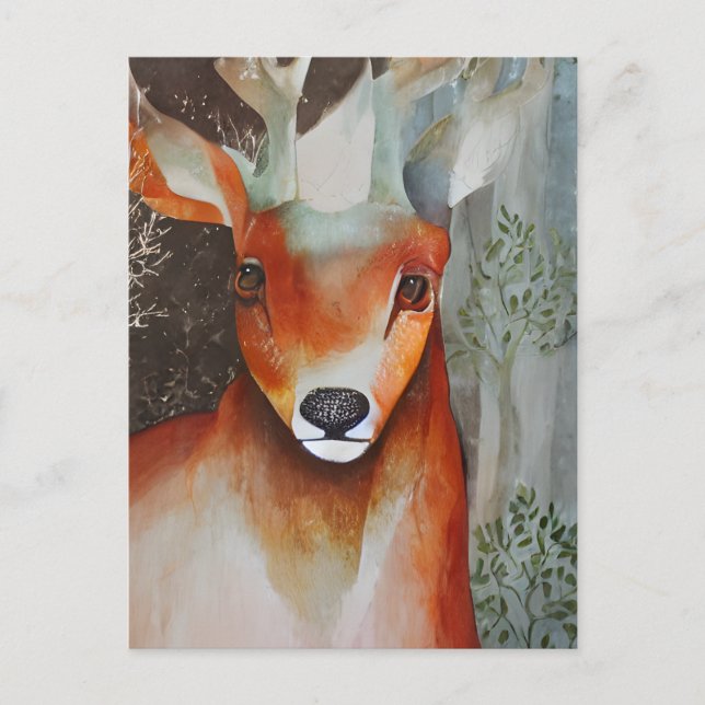 Une carte postale mixte représentant un cerf (Devant)