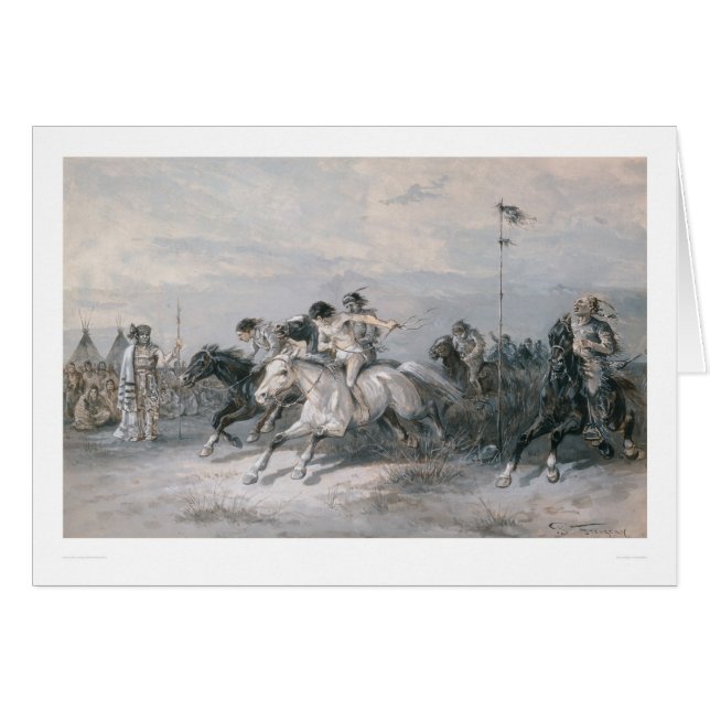 Une course de cheval dans un camp indien de Sioux (Devant horizontal)
