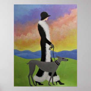 Une dame marchant son affiche de chien