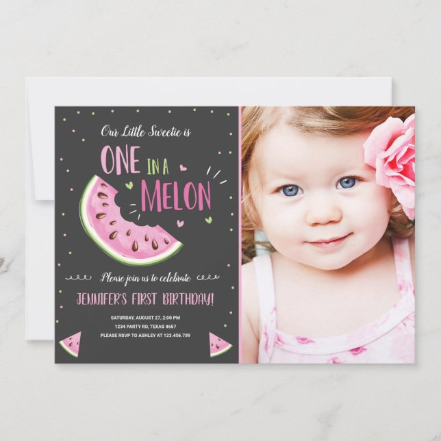 Une dans un Melon rose fille première invitation a (Devant)