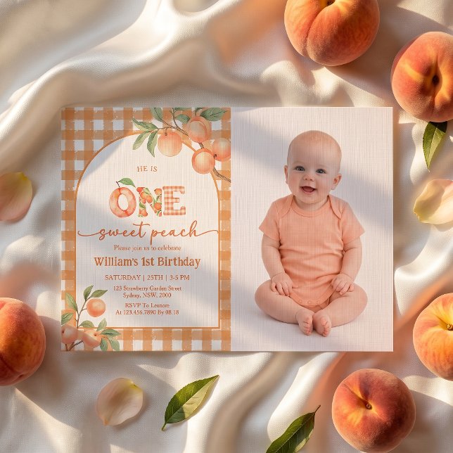Une douce invitation d'anniversaire garçon gingham (Créateur téléchargé)