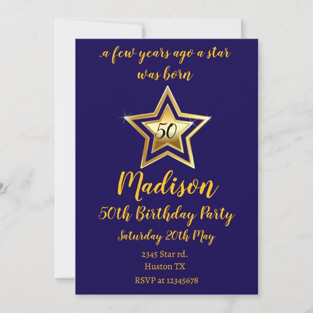 Une étoile est née Anniversaire Invitation pour n' (Devant)