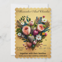 Une faire-part de mariage faite de fleurs et de co