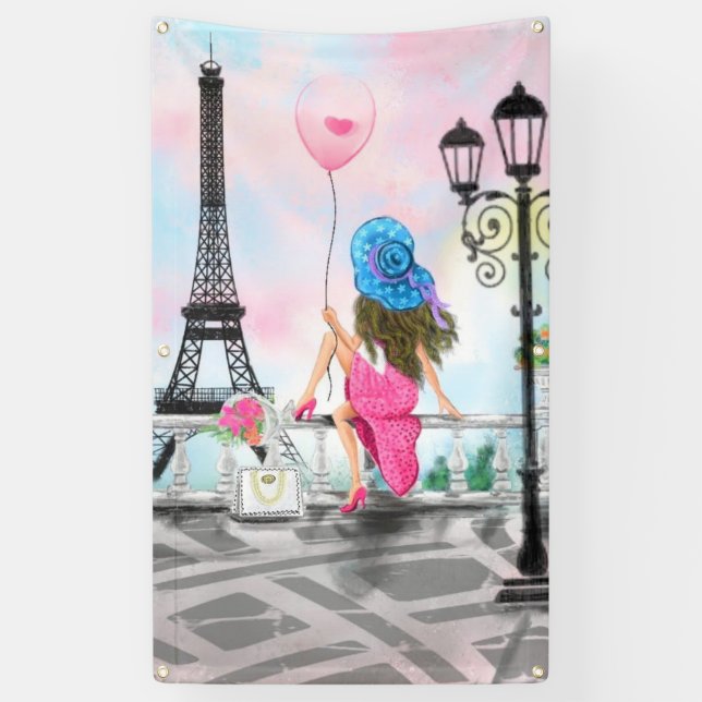 Une Femme À Paris Bannière Tour Eiffel (Vertical)