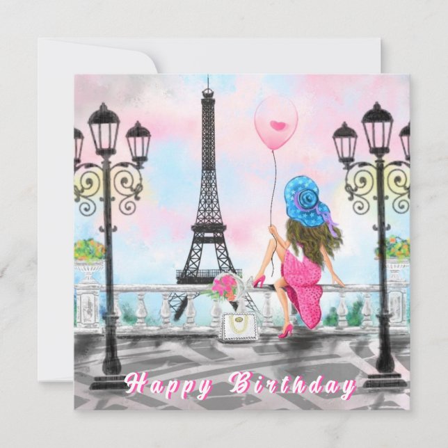 Une Femme À Paris Tour Eiffel Bonne Carte Annivers (Devant)
