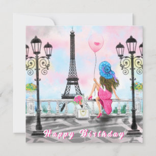Une Femme À Paris Tour Eiffel Bonne Carte Annivers