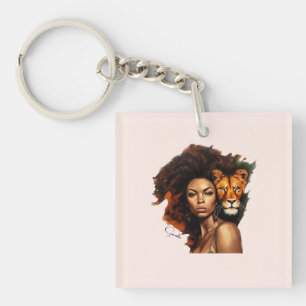 Une femme afro-américaine avec un lion majestueux