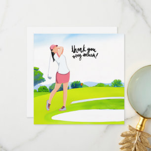 Une femme golfeuse est carte de remerciements golf