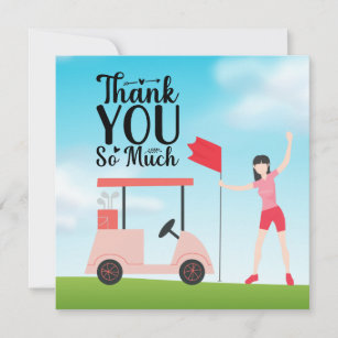 Une femme golfeuse est carte de remerciements golf